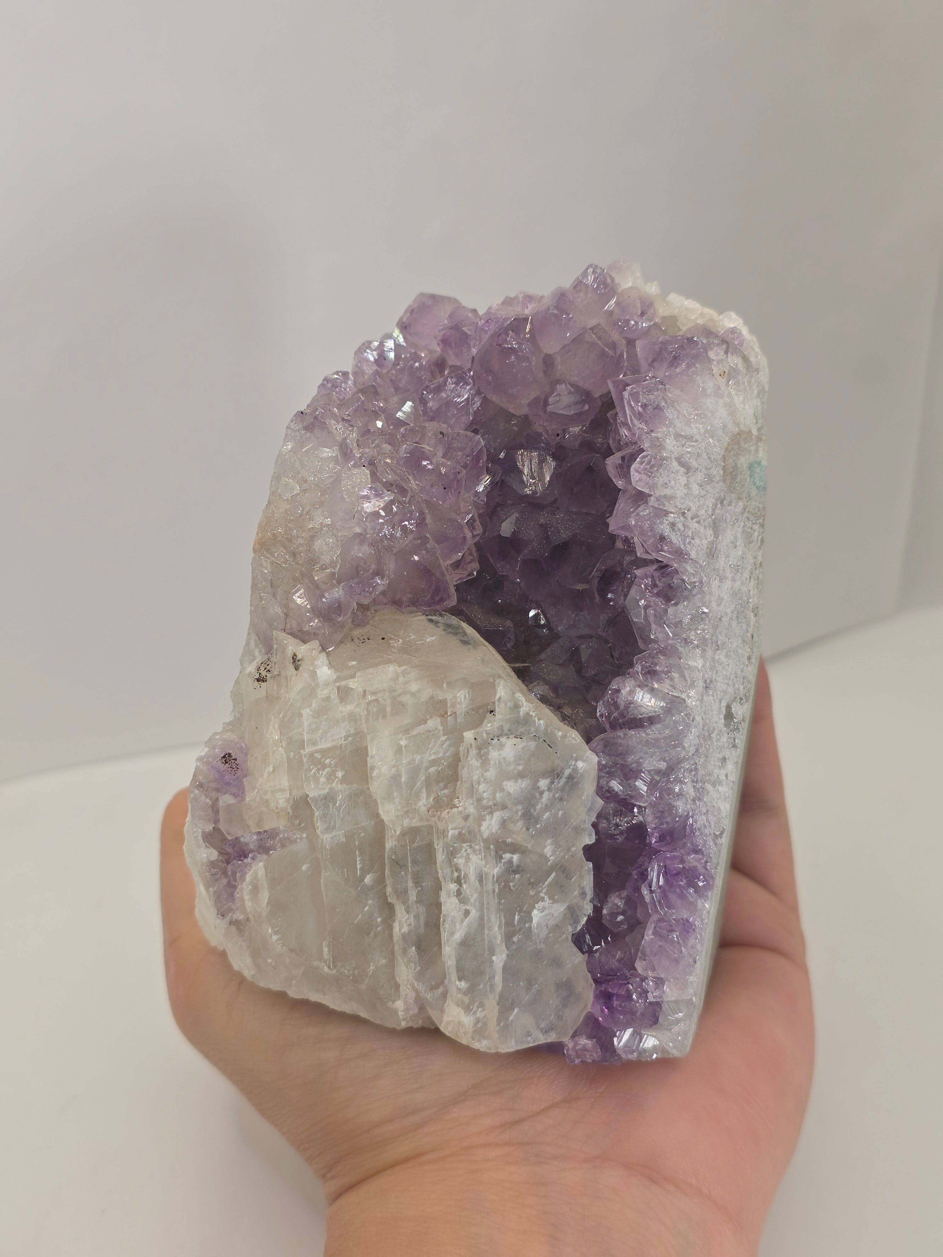 Amethyst Cut Base with Calcite | Natural Amethyst Crystal Decor | Healing Crystal for Calm, Protection & Home Energy