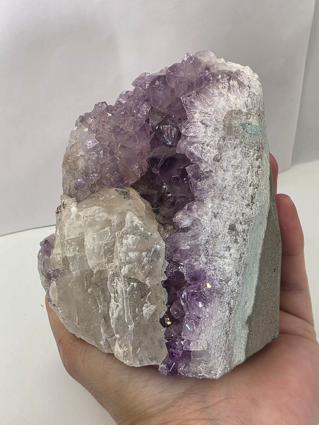 Amethyst Cut Base with Calcite | Natural Amethyst Crystal Decor | Healing Crystal for Calm, Protection & Home Energy
