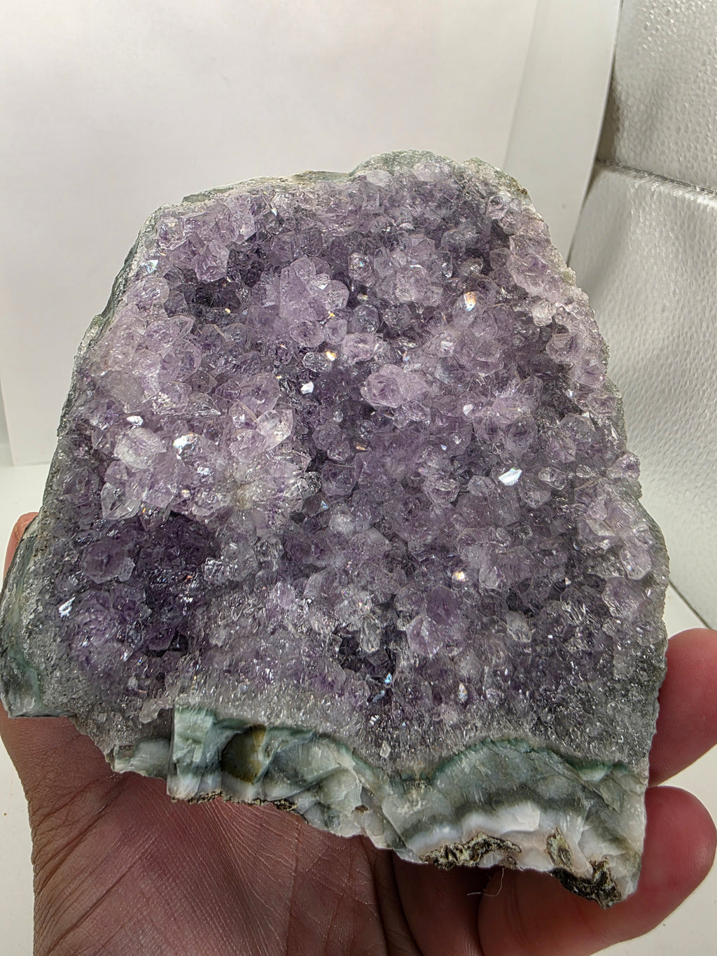 Lavender Amethyst Druzy Cluster | Crystal Geode with Natural Agate Base