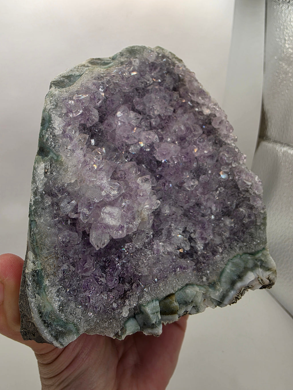 Lavender Amethyst Druzy Cluster | Crystal Geode with Natural Agate Base