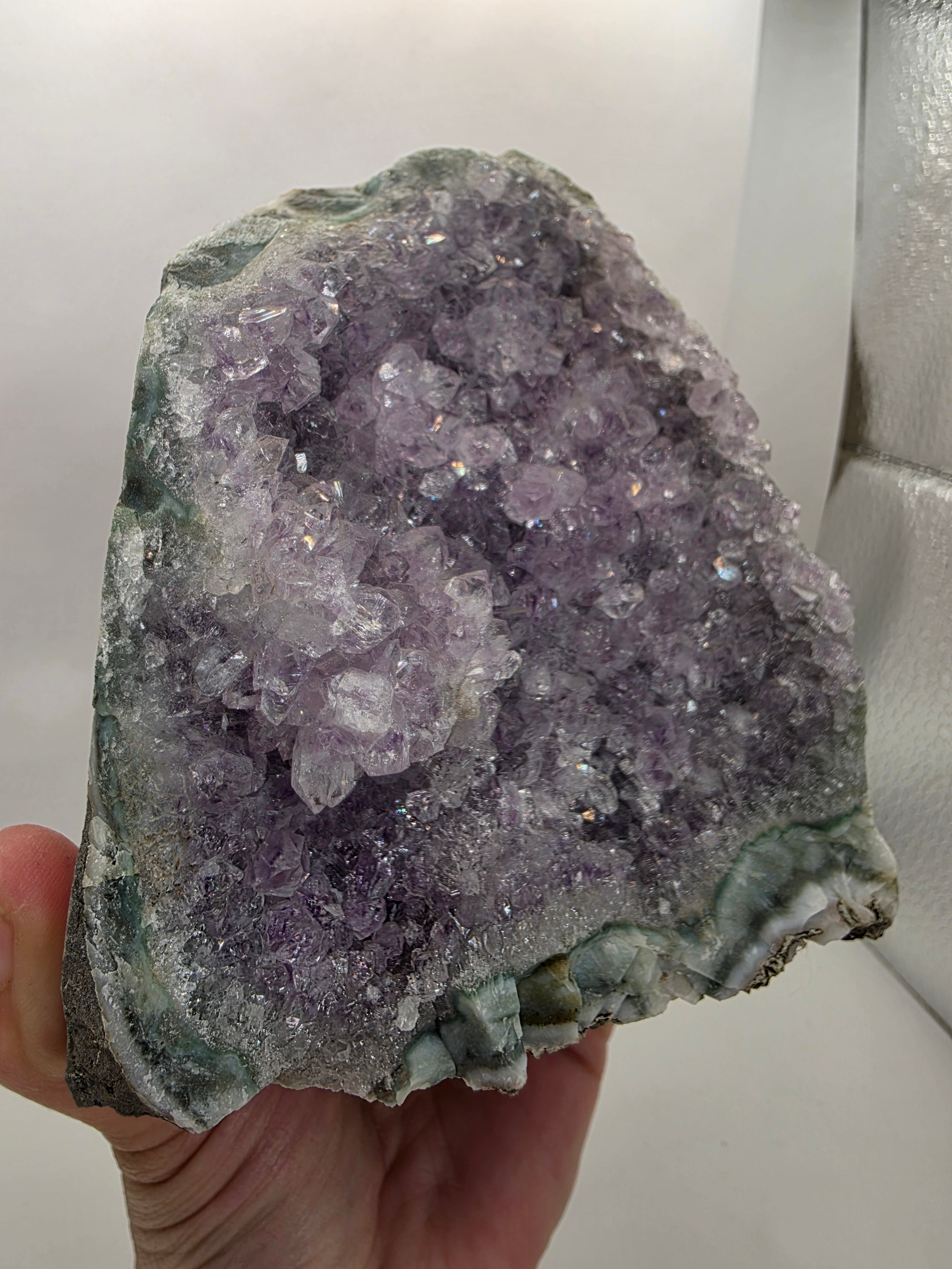 Lavender Amethyst Druzy Cluster | Crystal Geode with Natural Agate Base